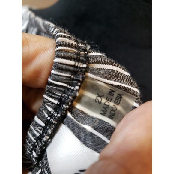 NY Collection Stripe Drawstring Dress Women Size 2X Black White Off the Shoulder - Picture 11 of 14